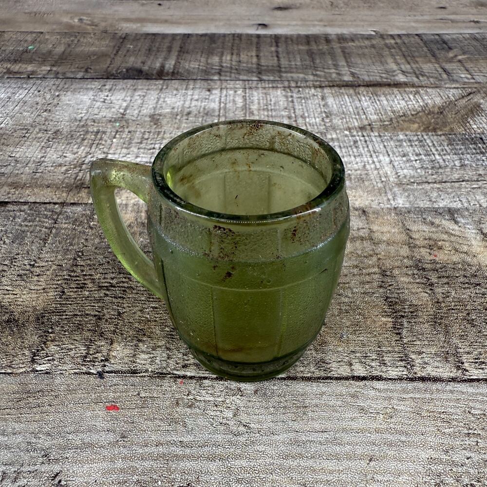 Vintage Green Barrel Shot Glass With Handle Mini Mug